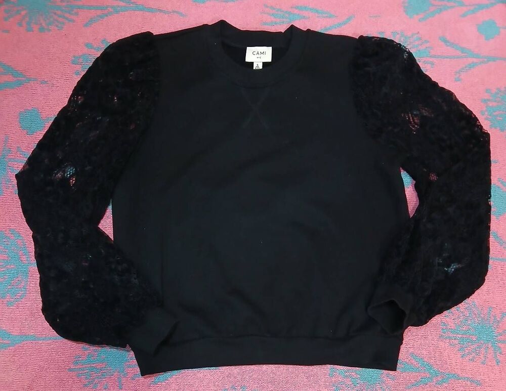 Cami nyc new york womens small lace sleeve sweater cotton boxy chic Coquette